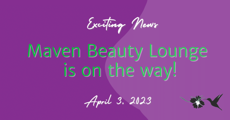 Maven Beauty Lounge announcement on purple background