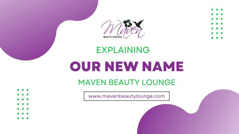 Maven Beauty Lounge new name announcement card with website URL