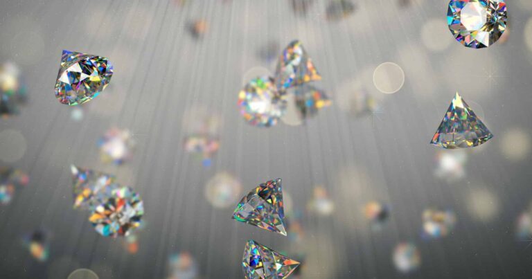 Floating sparkling diamonds on a soft-focus abstract background