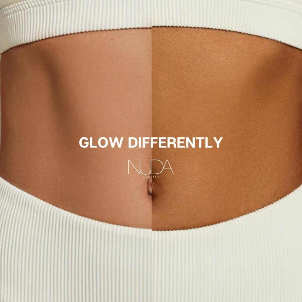 Comparison of untanned and tanned skin on a person's midriff