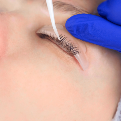 Eyelash extension application process close-up