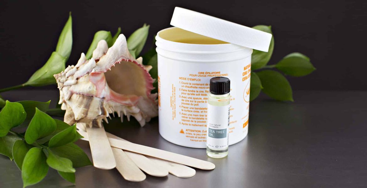 Sugaring wax kit with leaves, shell, and applicator sticks